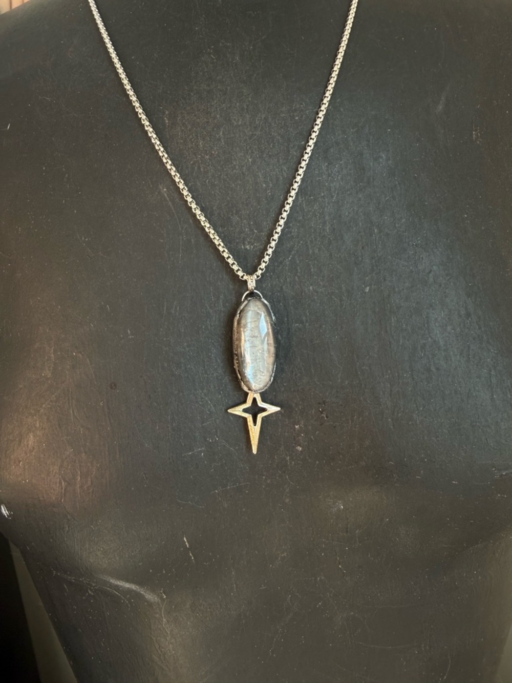 Belomorite moonstone crystal pendant necklace with star layering necklace boho - Picture 2 of 8